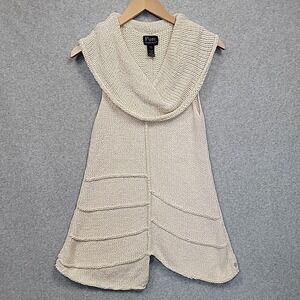 PURE HANDKNIT Women's S/M Sweater Vest‎ Cowl Neck Long Ivory Knit Boho Lagenlook
